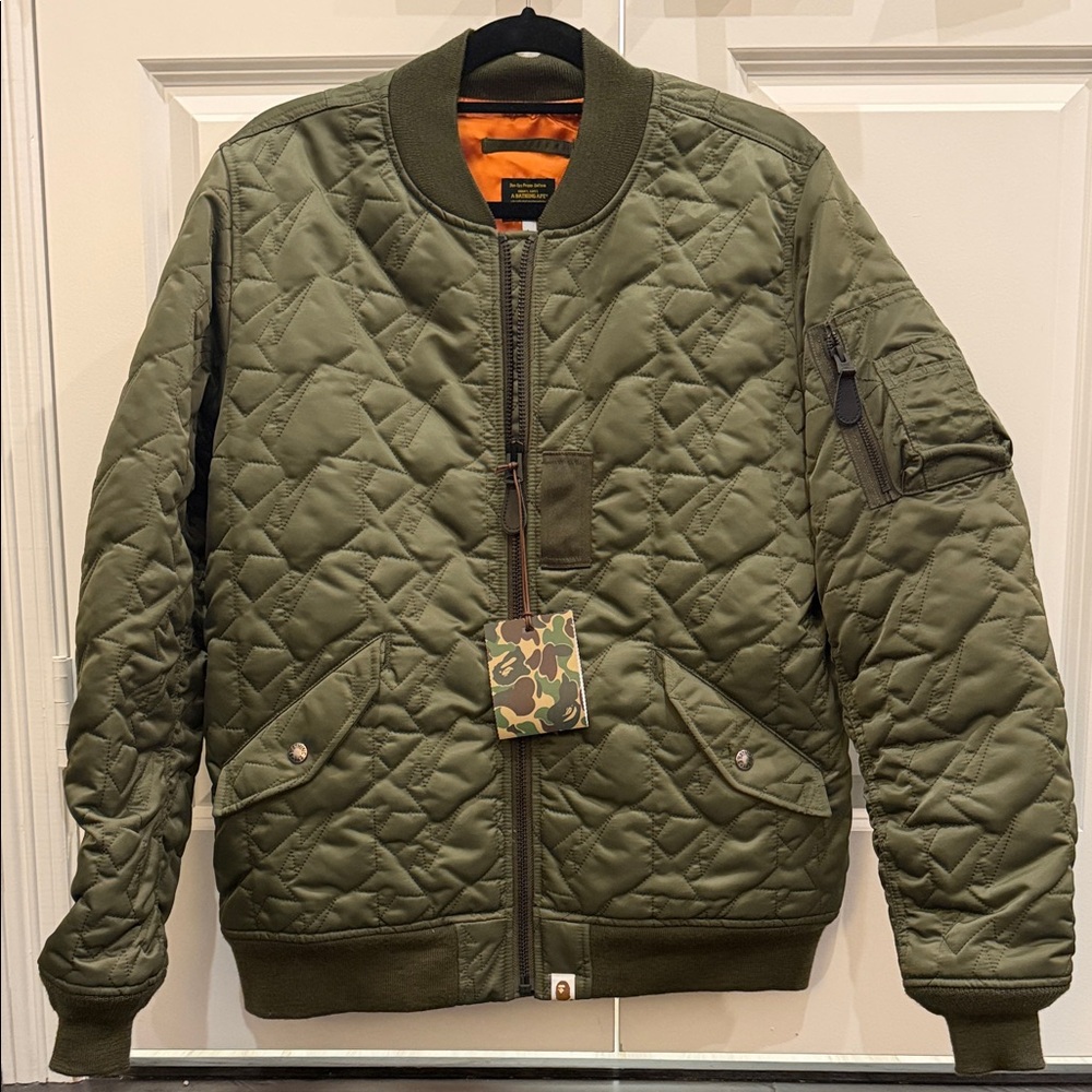 Classic Olive Quilted Bomber Jacket